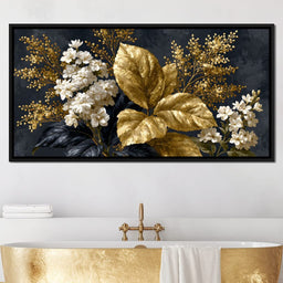 Gilded Foliage Upon Midnight Velvet - NicheCanvas