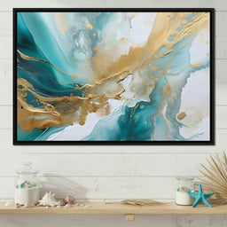 Oceanic Gold Turquoise Abstract - NicheCanvas