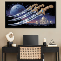 Moonlit Blades Over Golden Palace - NicheCanvas