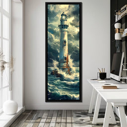 Beacon Amidst Stormy Shores - NicheCanvas