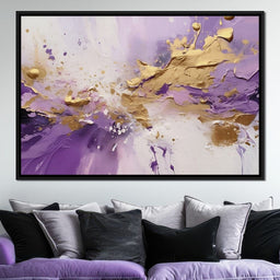 Golden Lavender Abstract Splash - NicheCanvas