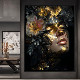 Golden Reverie Floral Visage - NicheCanvas