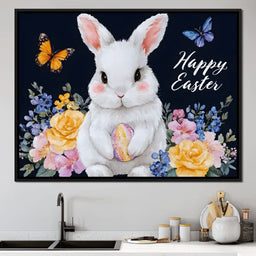 Happy Easter Bunny Watercolor - NicheCanvas