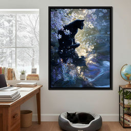 Black Cat Blossom Reflection - NicheCanvas