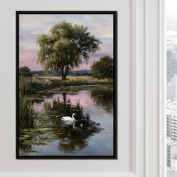 Swan Pond Willow Sunset Sky - NicheCanvas