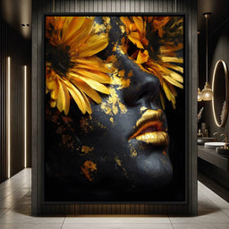 Golden Petals Midnight Muse - NicheCanvas