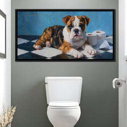 Bulldog Bathroom Mischief - NicheCanvas