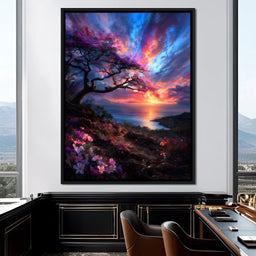 Radiant Sunset Floral Coastline - NicheCanvas