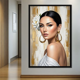 Golden Lotus Beauty Portrait - NicheCanvas