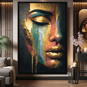 Golden Radiant Abstract Face - NicheCanvas