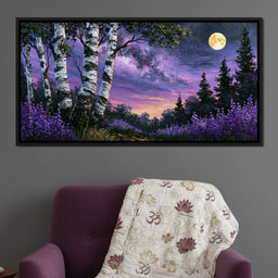 Silver Birch Under A Violet Galaxy - NicheCanvas