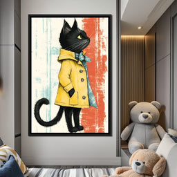 Elegant Feline in Rain Coat - NicheCanvas