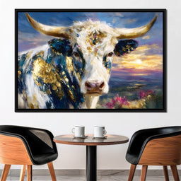 Golden Highland Cow Sunset - NicheCanvas