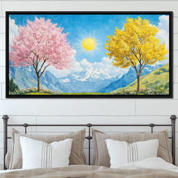 Yellow & Pink Trees Under the Sun - NicheCanvas
