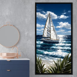 Sailboat Journey Over Turquoise Sea - NicheCanvas