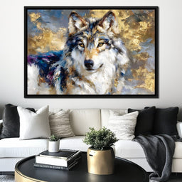 Golden Storm Wolf Portrait - NicheCanvas