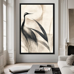 Lone Crane Watching The Pale Disc - NicheCanvas