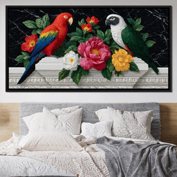 Parrot Blossom Marble Elegance - NicheCanvas