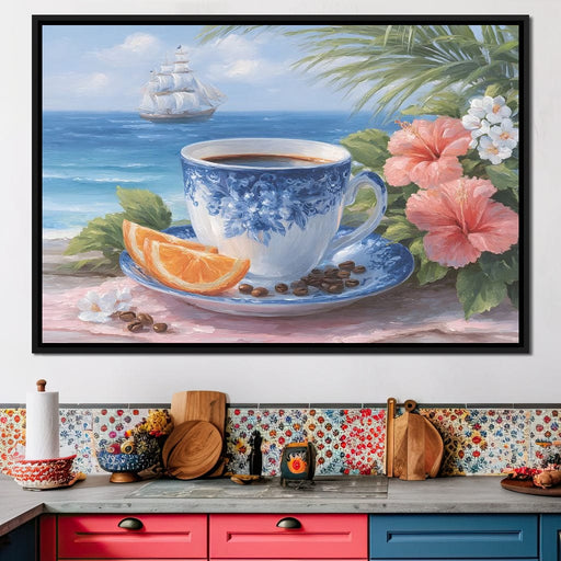 Seaside Morning Tranquility Coffee Canvas Print