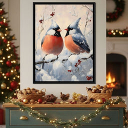 Winter Cardinals Berry Meeting - NicheCanvas