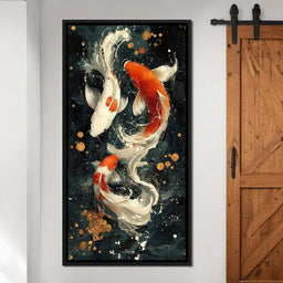 Koi Dance Under Golden Moon - NicheCanvas
