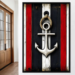 Nautical Anchor on Stripes - NicheCanvas