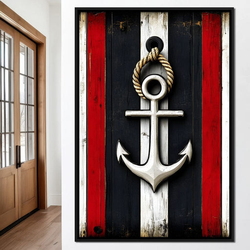 Nautical Anchor on Stripes Canvas Print