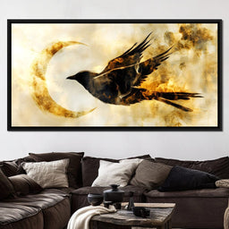 Golden Flight Under Crescent Moon - NicheCanvas