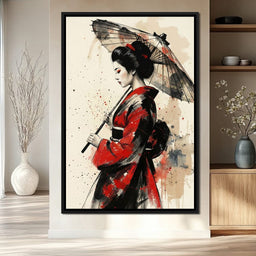 Japanese Woman with Umbrella - NicheCanvas