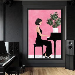 Elegant Pianist On Pink Backdrop - NicheCanvas