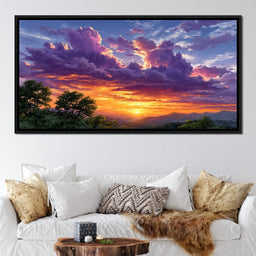 Golden Mountain Sunset Clouds Sky - NicheCanvas