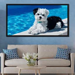 Puppy Relaxation by the Pool - NicheCanvas