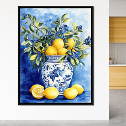 Lemon Bouquet in Porcelain Vase - Wildrose Creations - NicheCanvas