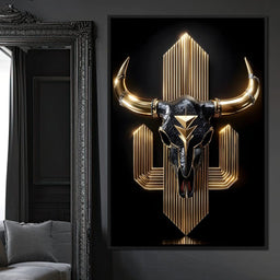 Golden Bull Deco Skull Majesty - NicheCanvas