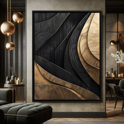 Grey and Gold Wooden Waves 004 - Johanjjf - NicheCanvas