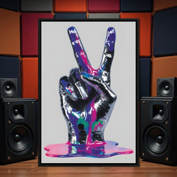 Neon Drip Victory Hand Statement - NicheCanvas