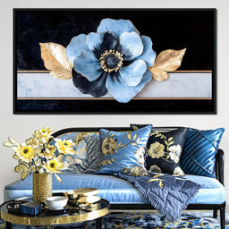 Golden Petals Azure Bloom - NicheCanvas