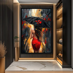 Rainy Stroll in Bold Brushwork - NicheCanvas