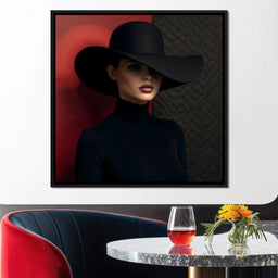 Noir Elegance Under Wide Hat - NicheCanvas