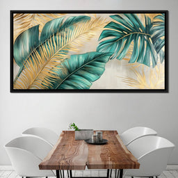 Golden Tropical Leaves Harmony - NicheCanvas