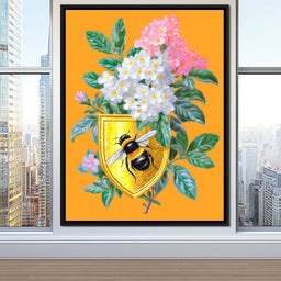 Golden Bee Crest Floral Radiance - NicheCanvas