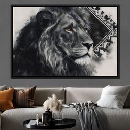 Monochrome Lion Golden Eyes - NicheCanvas