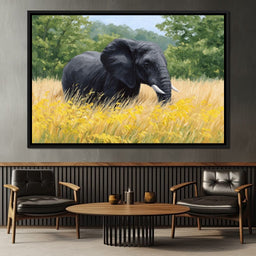 Majestic Giant Elephant In Golden Fields - NicheCanvas