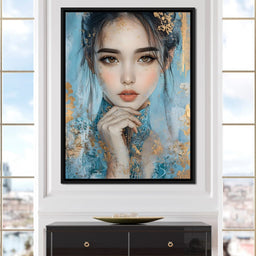 Golden Petals on Celestial Blue - NicheCanvas