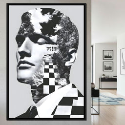 Monochrome Checkerboard Mindscape - NicheCanvas