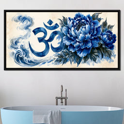 Om Blue Peony Meditation Mood - NicheCanvas