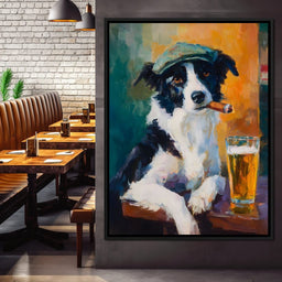 Cigar Dog Pub Portrait Oil - NicheCanvas