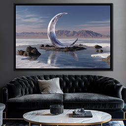 Silver Crescent Over Salt Flats - NicheCanvas