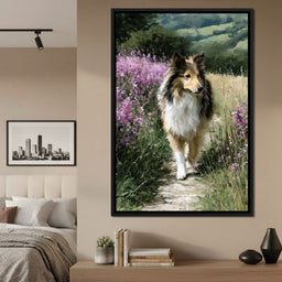 Sheltie Meadow Path Portrait - NicheCanvas