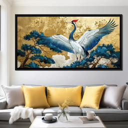 Majestic Crane Over Golden Waters - NicheCanvas